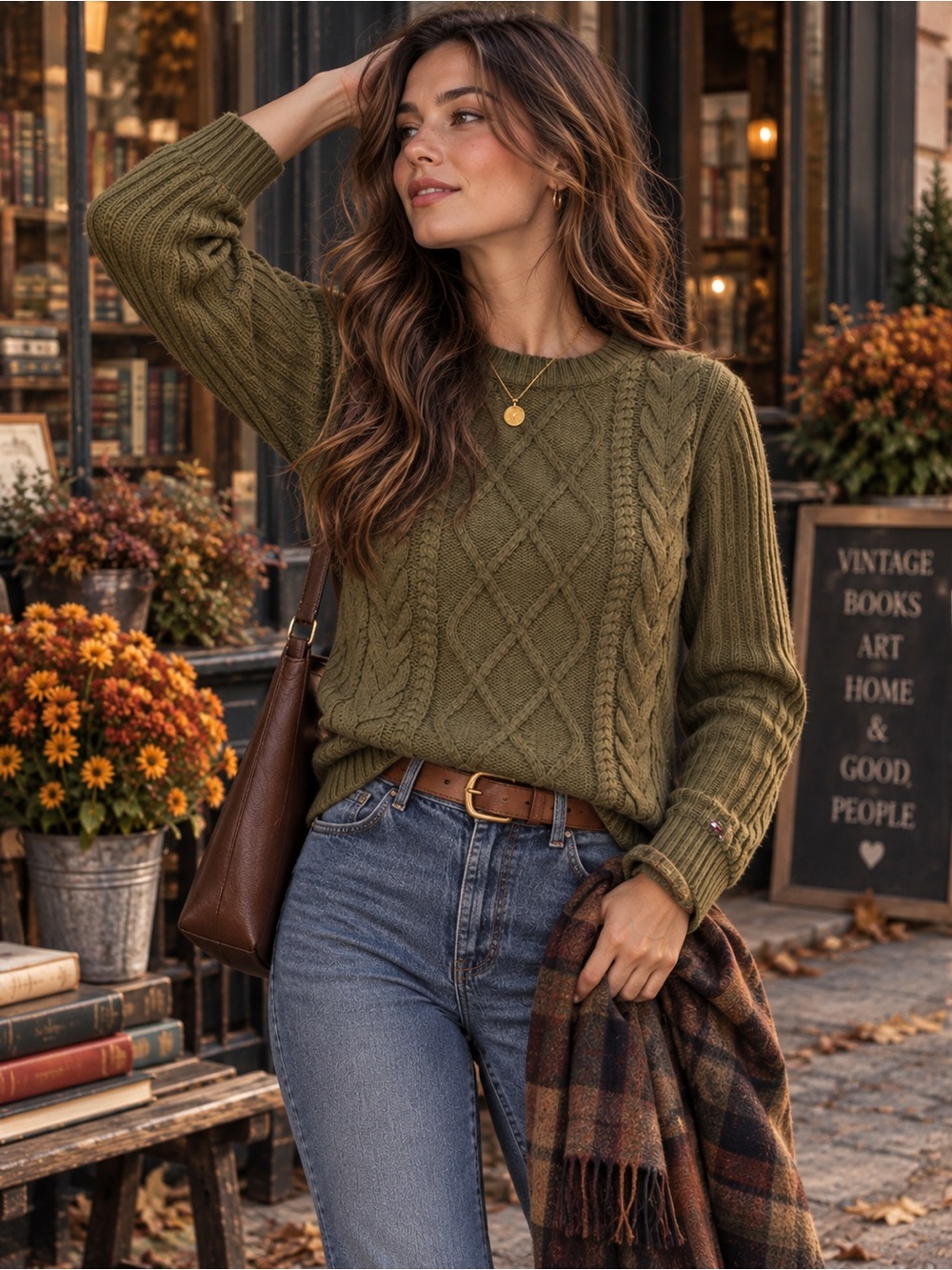 Tommy Hilfiger Cable Knit Sweater Olive Green Heritage Preppy L/G